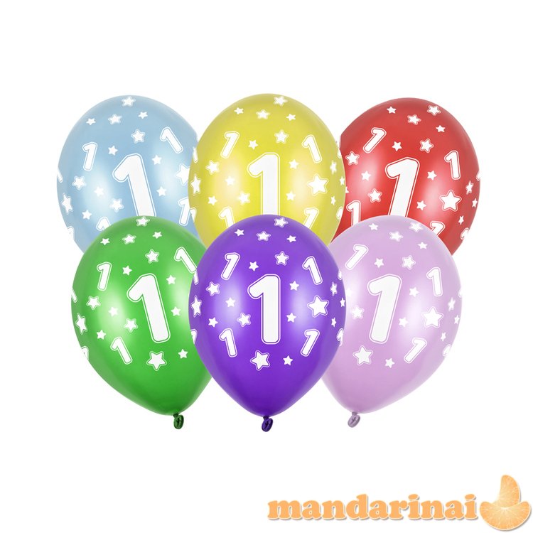 Balloons 30cm, 1st Birthday, Metallic Mix (1 pkt / 6 pc.)