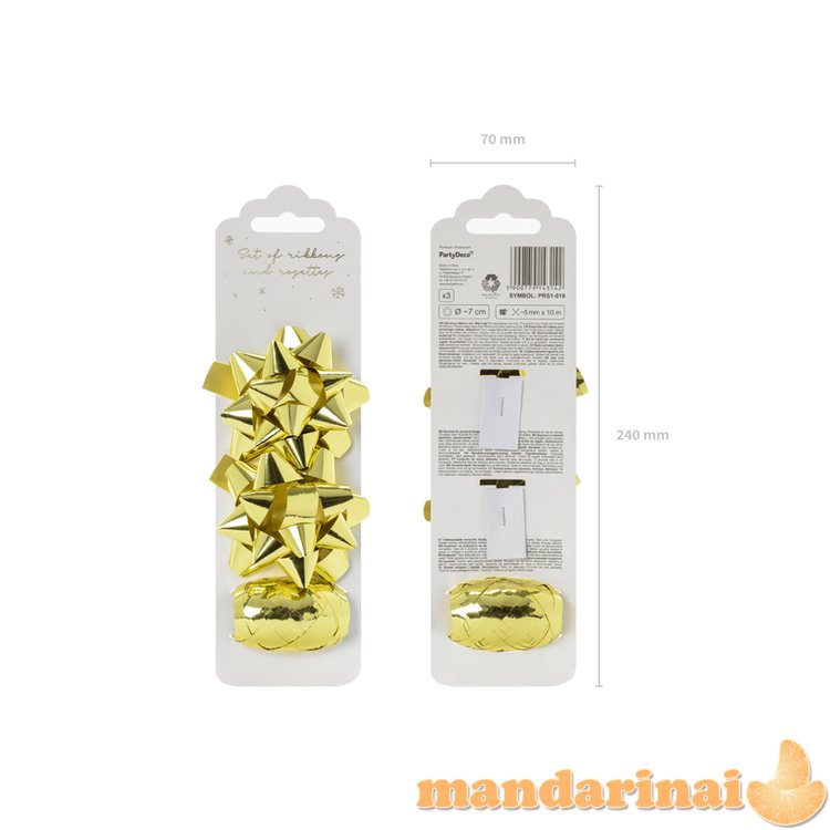 Set of ribbons and rosettes, gold, mix (1 pkt / 3 pc.)