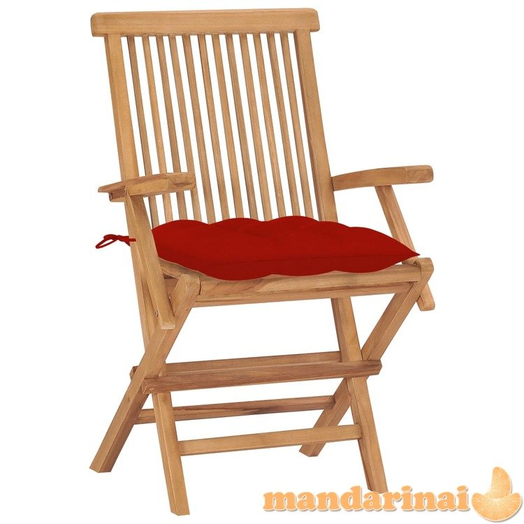 Sodo kėdės su raudonomis pagalvėlėmis, 2vnt., tikmedžio masyvas