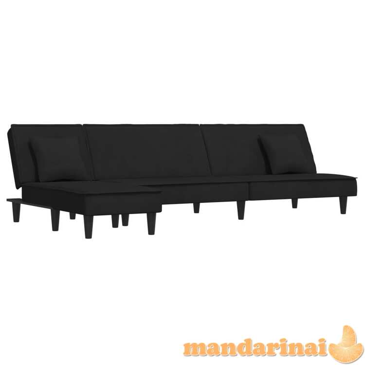 L formos sofa-lova, juodos spalvos, 255x140x70cm, aksomas