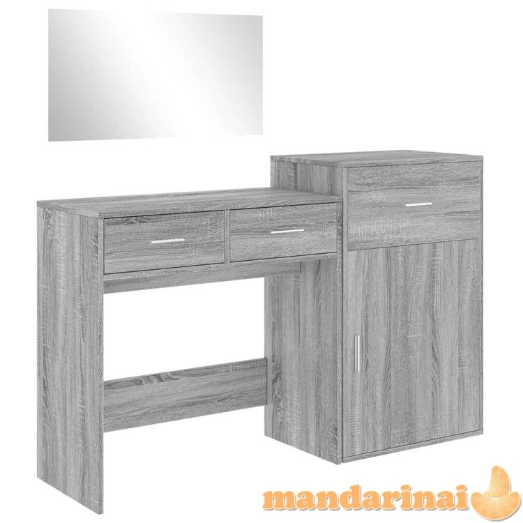 Kosmetinio staliuko komplektas, 3 dalių, pilkas ąžuolo, mediena