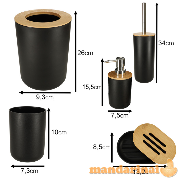 Vonios komplektas šepečių dozatoriaus rinkinys iš 6 dalių juodos spalvos