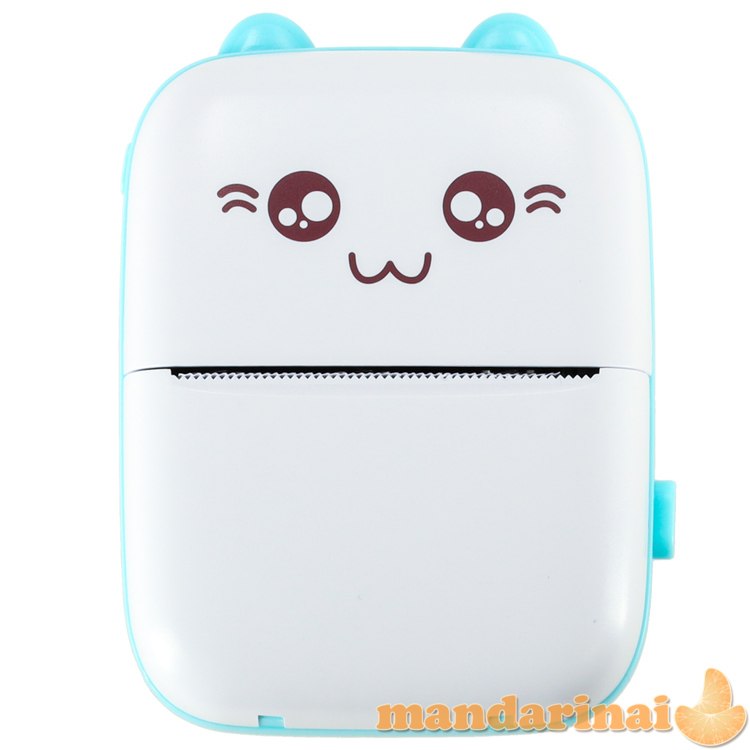 Mini šiluminės etiketės nuotraukų spausdintuvas + USB kabelis katės mėlynas 1
