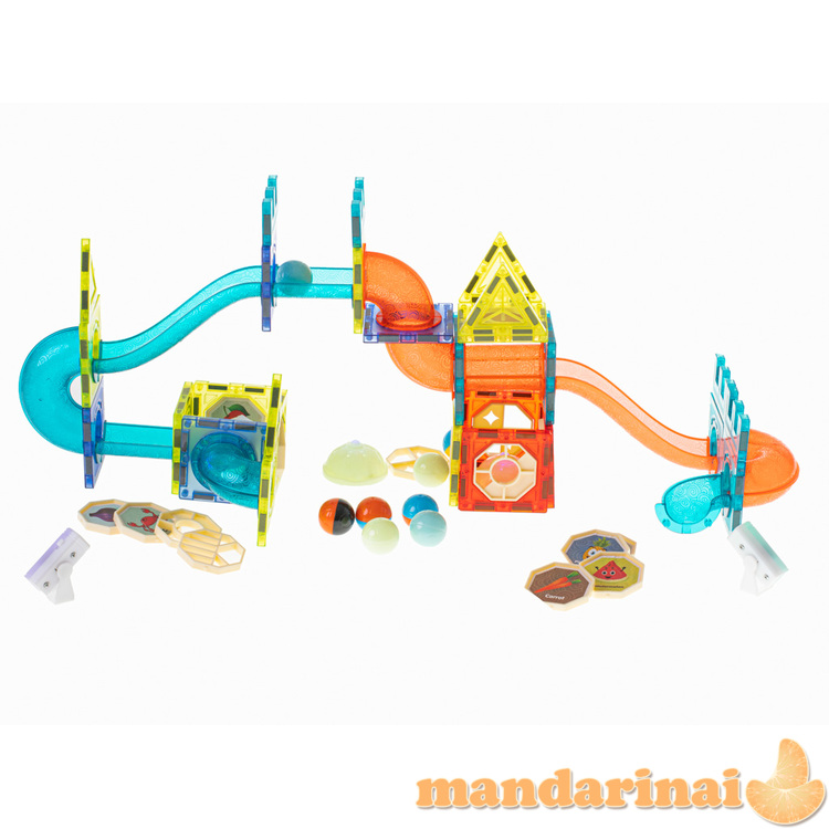 Magnetinių blokelių marmurinis rutulinis takelis švytintis 75el 1