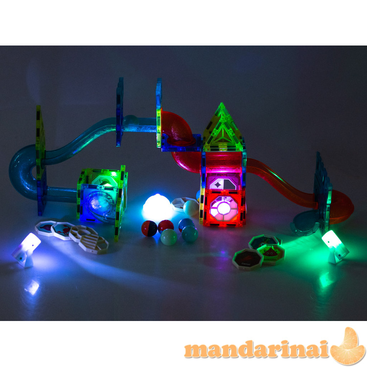 Magnetinių blokelių marmurinis rutulinis takelis švytintis 75el 2