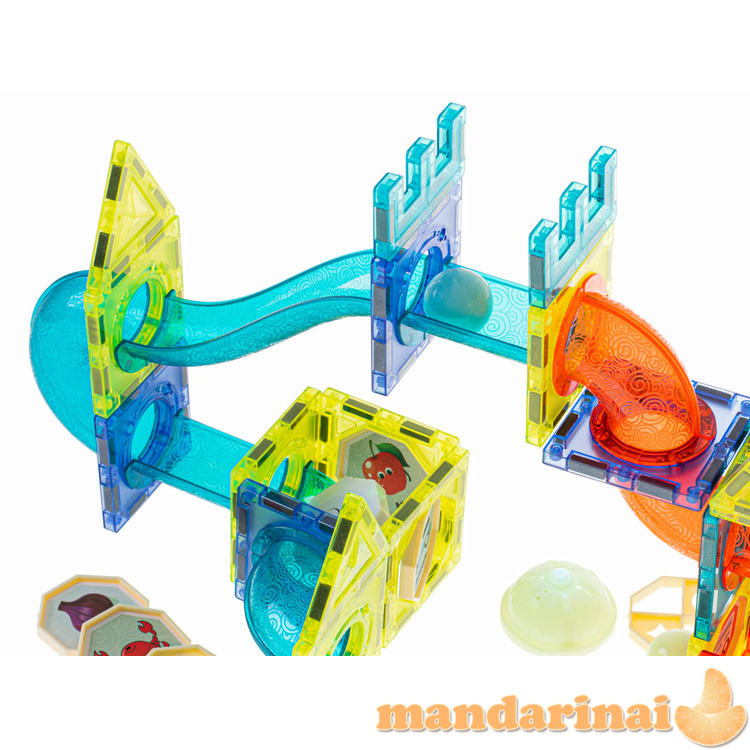 Magnetinių blokelių marmurinis rutulinis takelis švytintis 75el 3