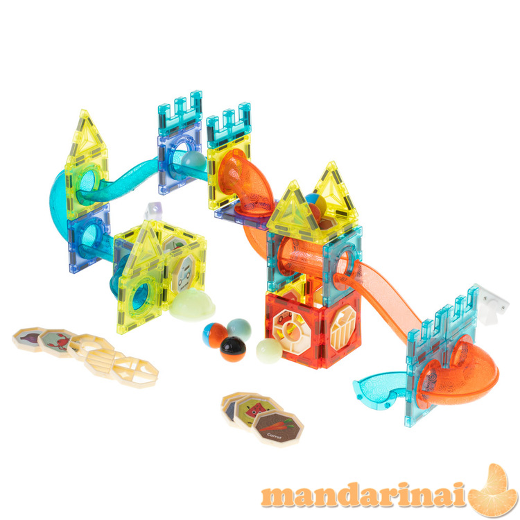 Magnetinių blokelių marmurinis rutulinis takelis švytintis 75el 4