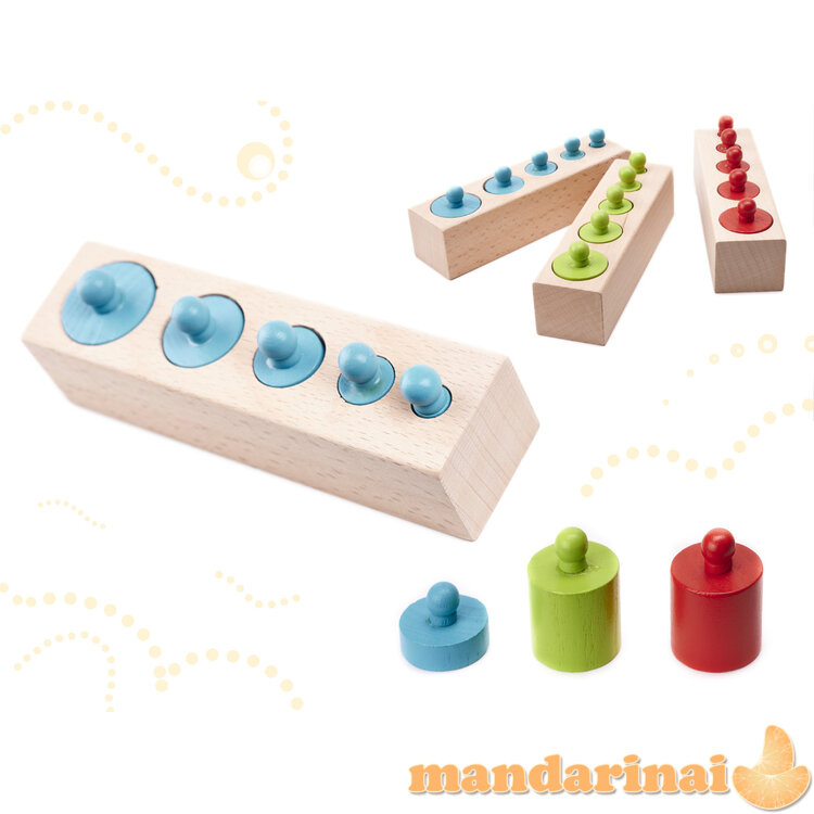 Svoriai mediniai cilindrai montessori spalvingi 3