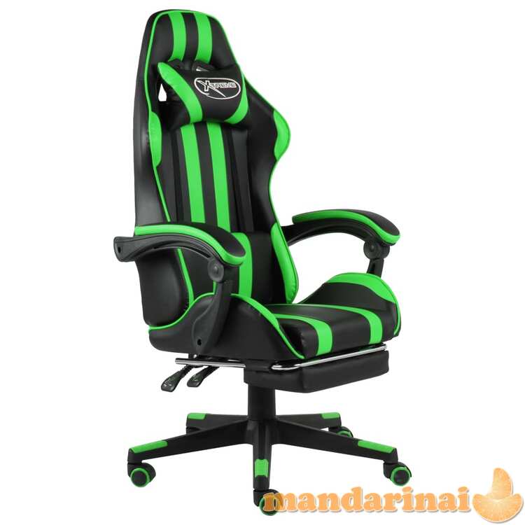 Žaidimų kėdė su pakoja, juodos ir žalios spalvos, dirbtinė oda