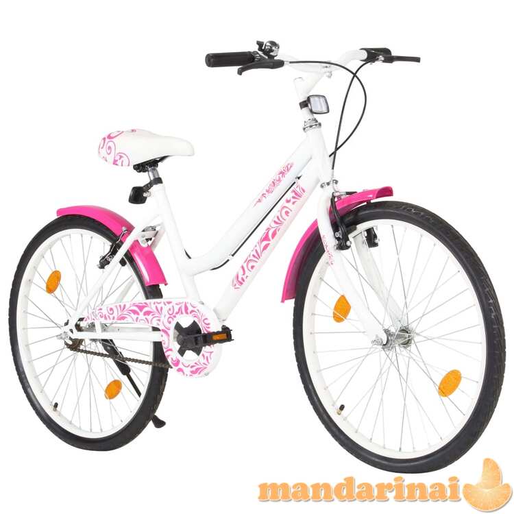 Vaikiškas dviratis, rožinės ir baltos spalvos, 24 colių