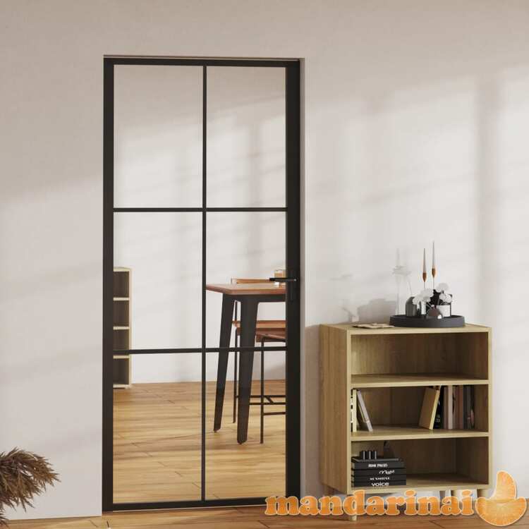 Vidaus durys, juodos, 93x201,5cm, esg stiklas ir aliuminis
