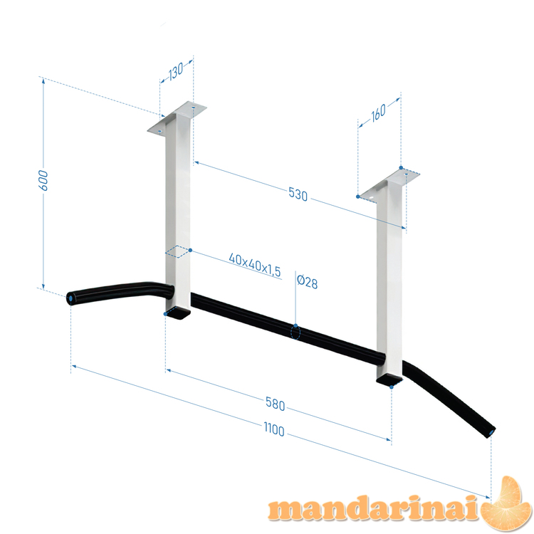 Prie lubų montuojamas skersinis SANRO LA-2, iki 150kg baltas 1