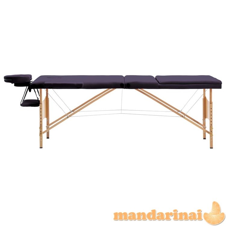 Sulankstomas masažo stalas, violetinės spalvos, mediena, 3 zonų