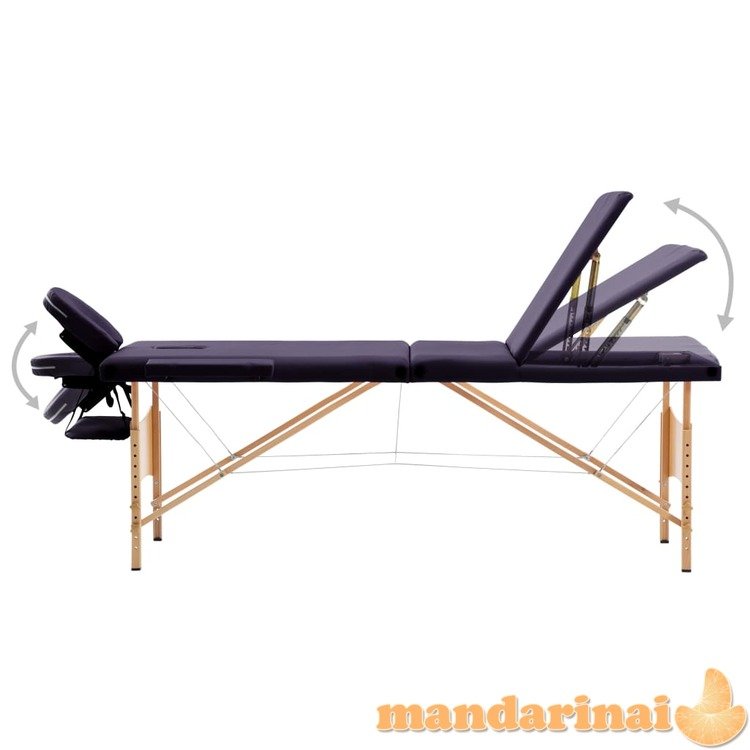 Sulankstomas masažo stalas, violetinės spalvos, mediena, 3 zonų
