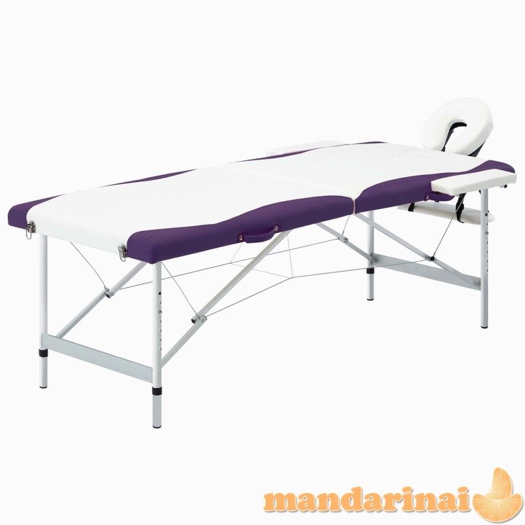 Masažinis stalas, baltas ir violetinis, aliuminis, 2 zonų