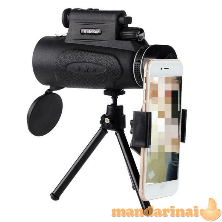 Monoklis su stovu ir telefono laikikliu