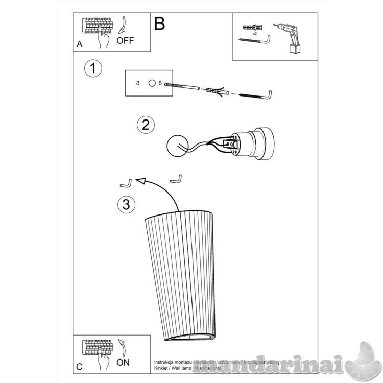 Sieninis šviestuvas keramika lana