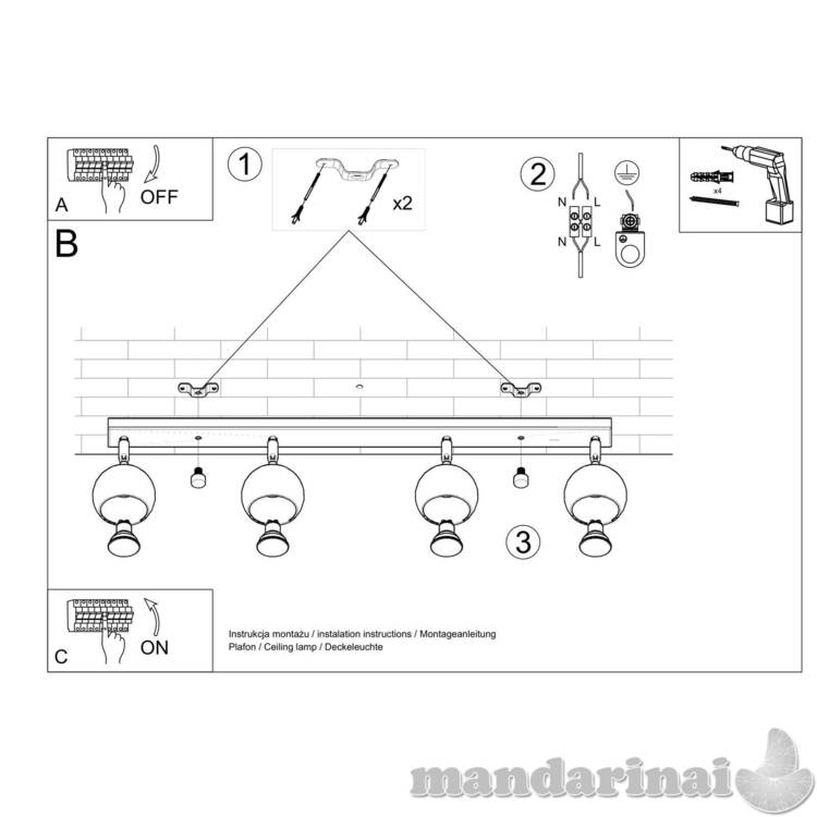 OCULARELubinis šviestuvas 4L juodas spalvos 4
