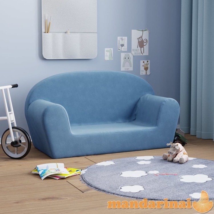 Dvivietė vaikiška sofa, mėlynos spalvos, minkštas pliušas