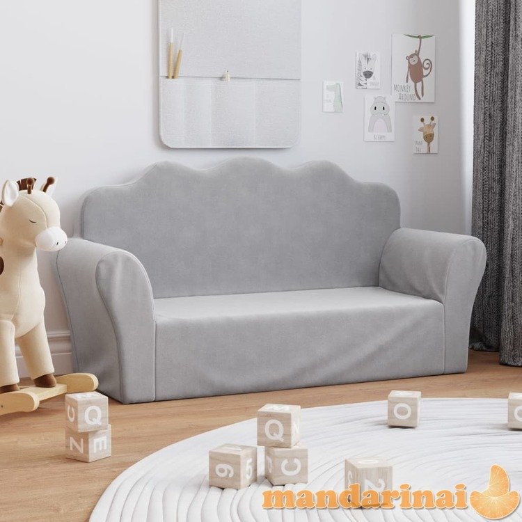 Dvivietė vaikiška sofa, šviesiai pilka, minkštas pliušas