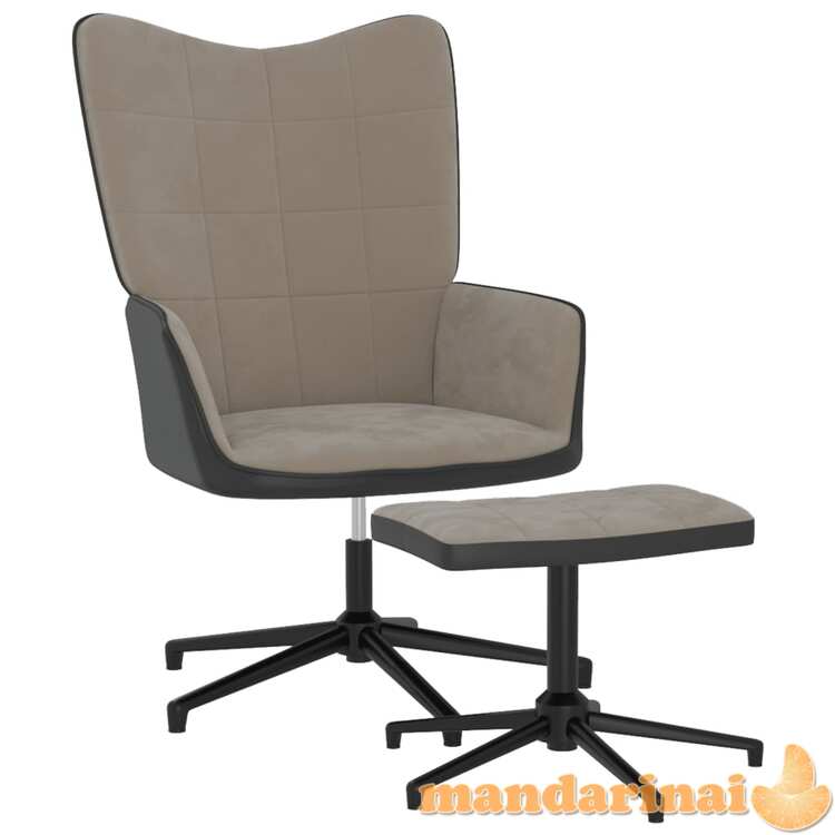 Poilsio kėdė su pakoja, šviesiai pilkos spalvos, aksomas ir pvc
