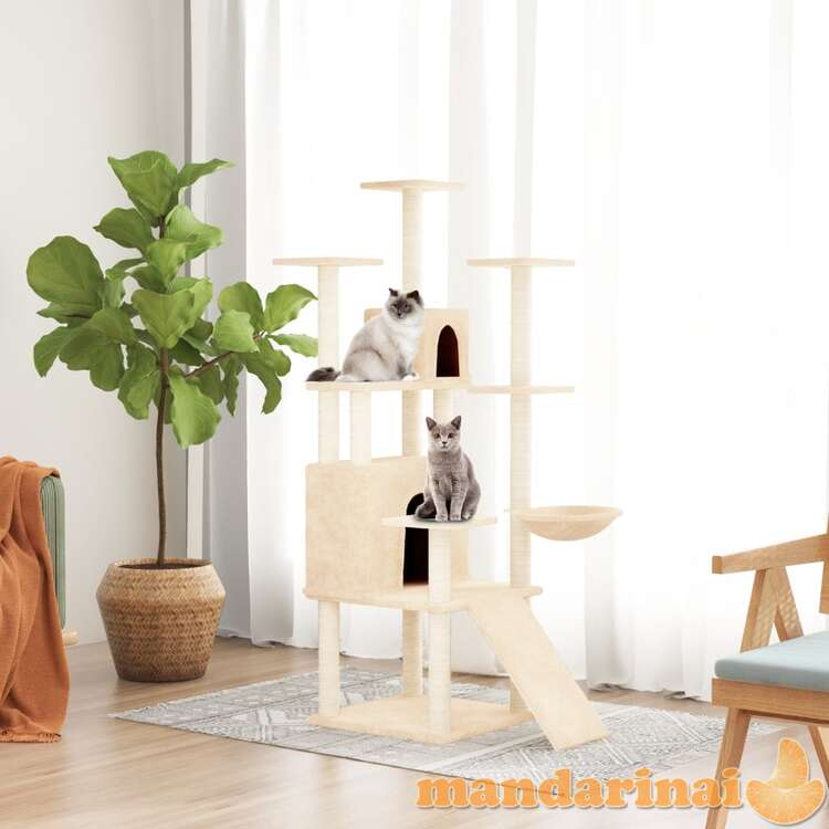 Draskyklė katėms su stovais iš sizalio, kreminės spalvos, 154cm