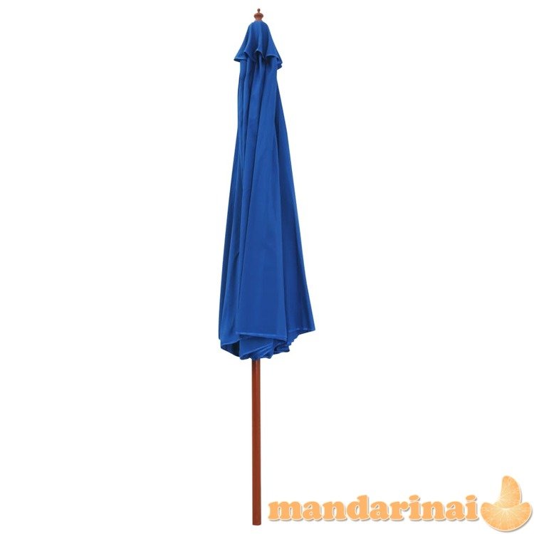 Lauko skėtis su mediniu stulpu, mėlynos spalvos, 350cm