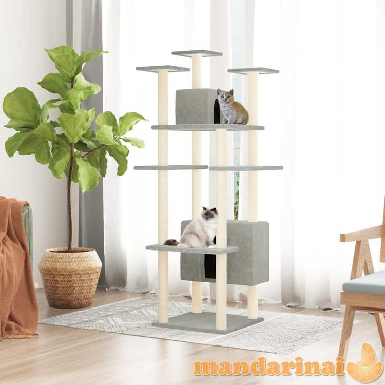 Draskyklė katėms su stovais iš sizalio, šviesiai pilka, 162cm