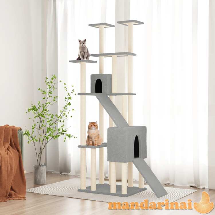 Draskyklė katėms su stovais iš sizalio, šviesiai pilka, 190cm