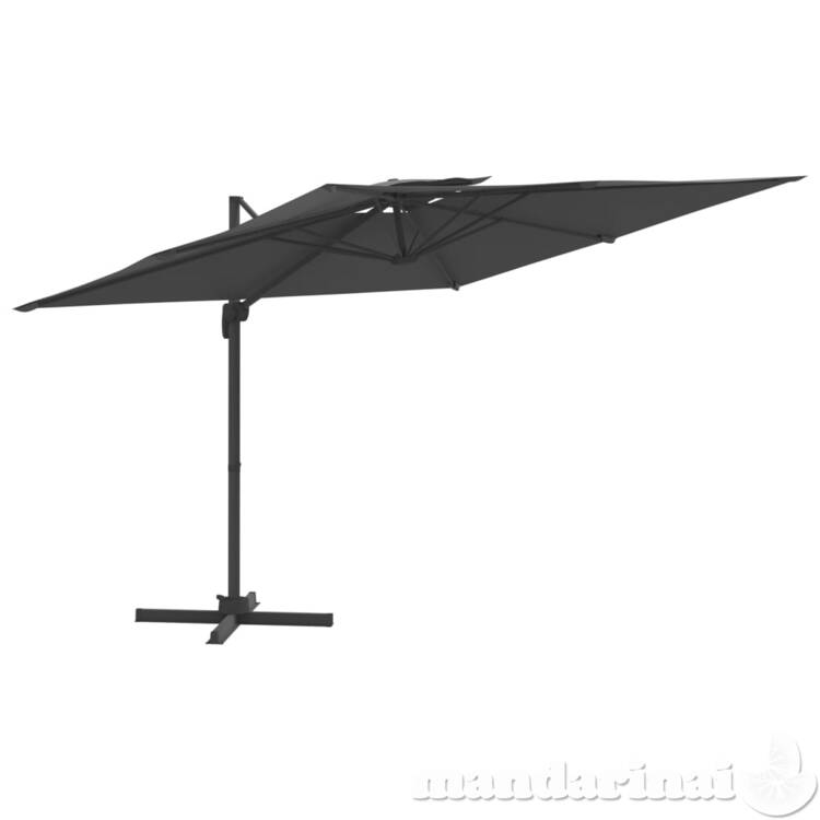 Gembės formos skėtis su dvigubu viršumi, antracito, 400x300cm
