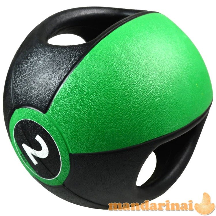 Pure2improve medicininis kamuolys su rankenomis, žalias, 2kg