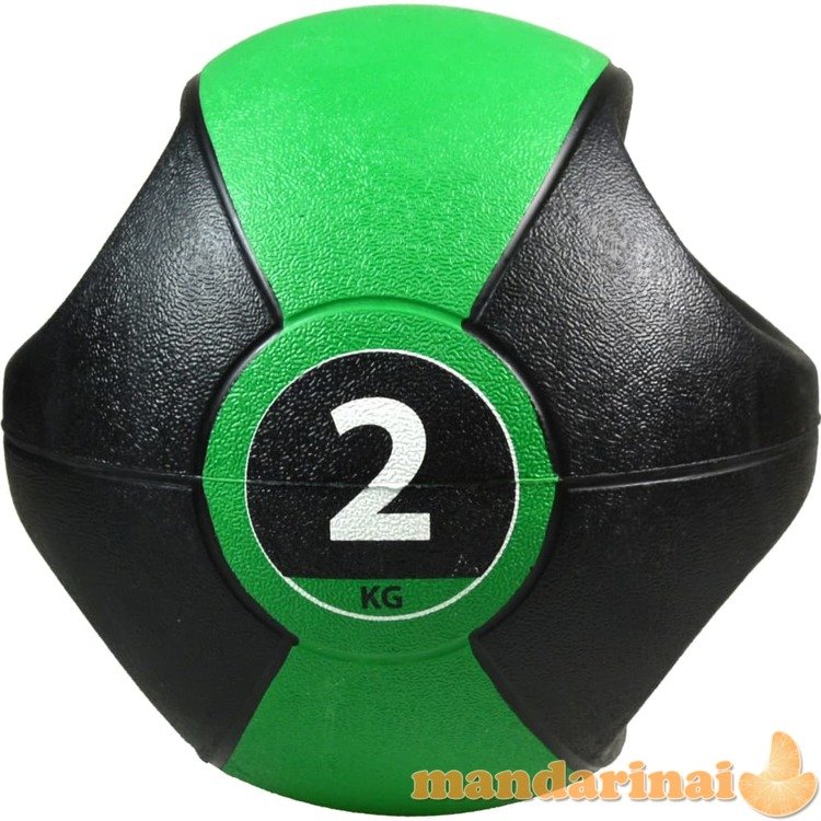 Pure2improve medicininis kamuolys su rankenomis, žalias, 2kg