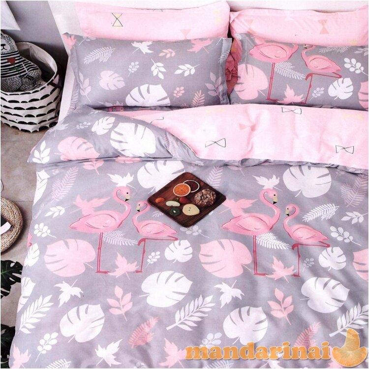 Trijų dalių dvipusis patalynės komplektas "Flamingo istorija", 200x220 cm