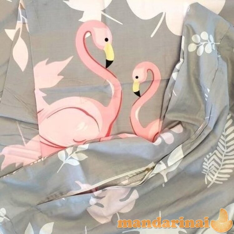 Trijų dalių dvipusis patalynės komplektas "Flamingo istorija", 200x220 cm