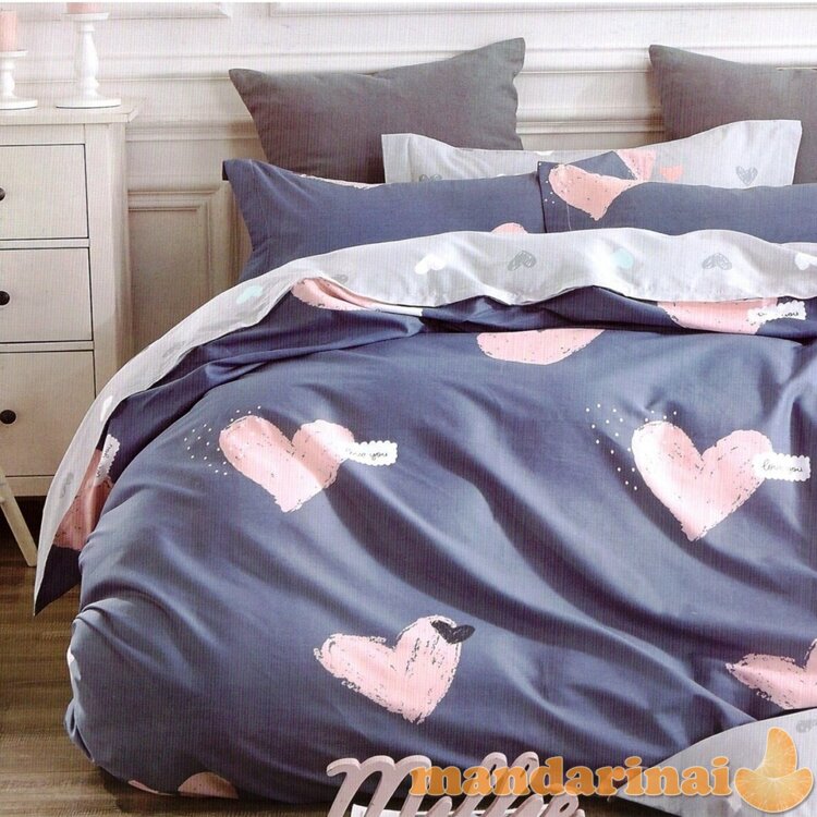 Keturių dalių dvipusis patalynės komplektas "Didžiosios širdelės", 200x220 cm
