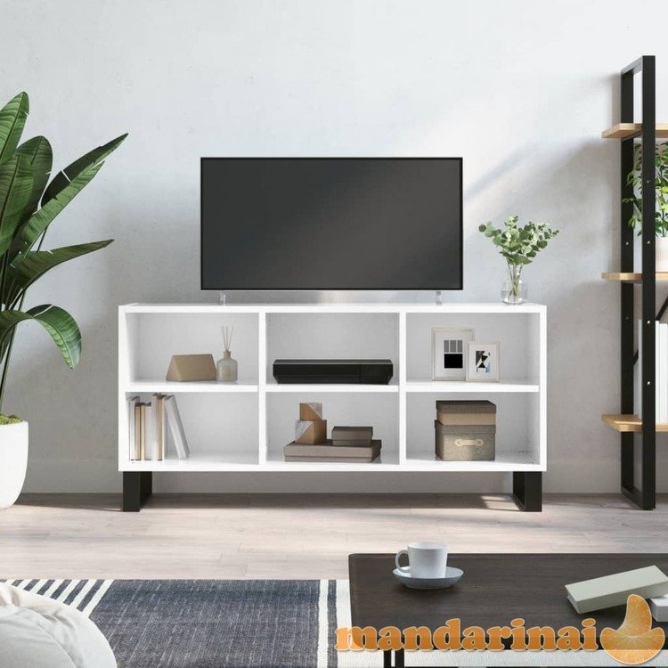 Televizoriaus spintelė, balta, 103,5x30x50cm, mediena, blizgi