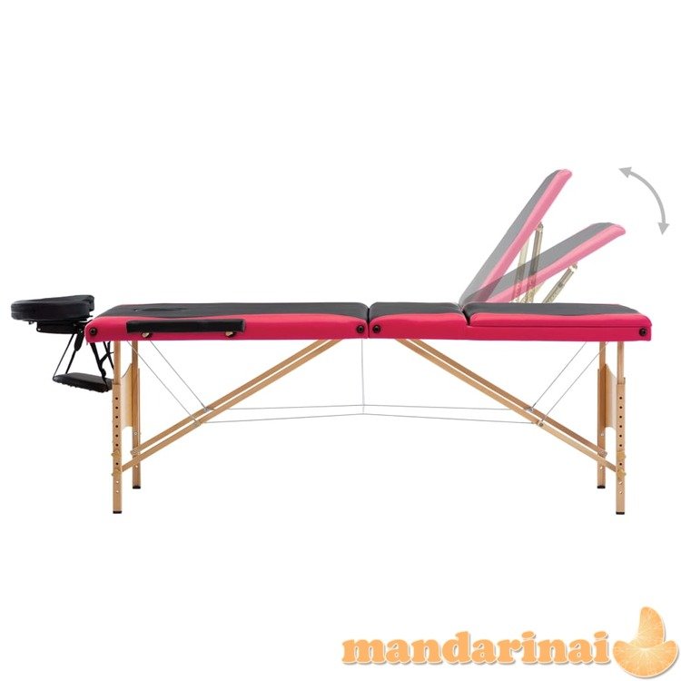Sulankstomas masažo stalas, juodas ir rožinis, mediena, 3 zonų