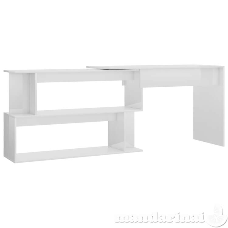 Kampinis rašomasis stalas, baltas, 200x50x76cm, mdp, blizgus