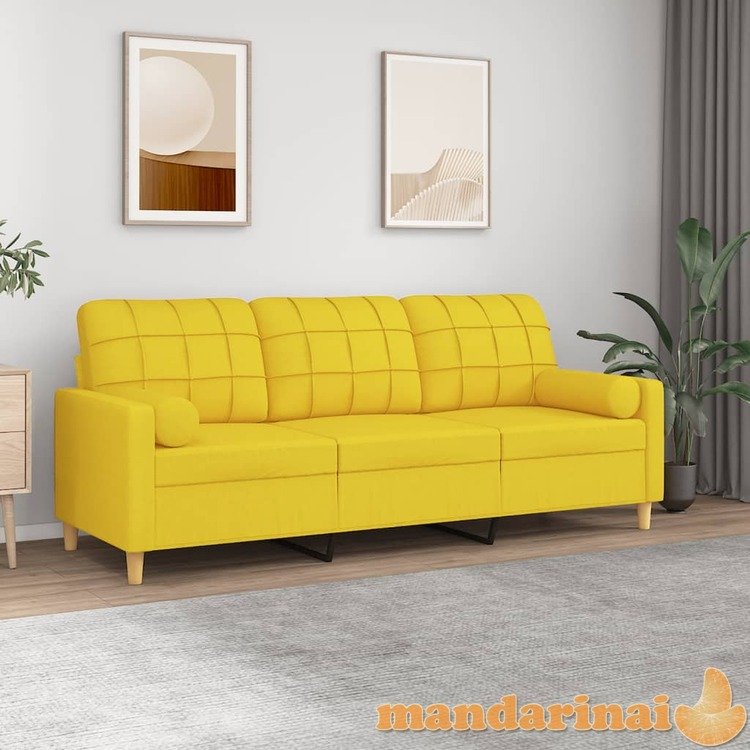 Trivietė sofa su pagalvėlėmis, šviesiai geltona, 180cm, audinys