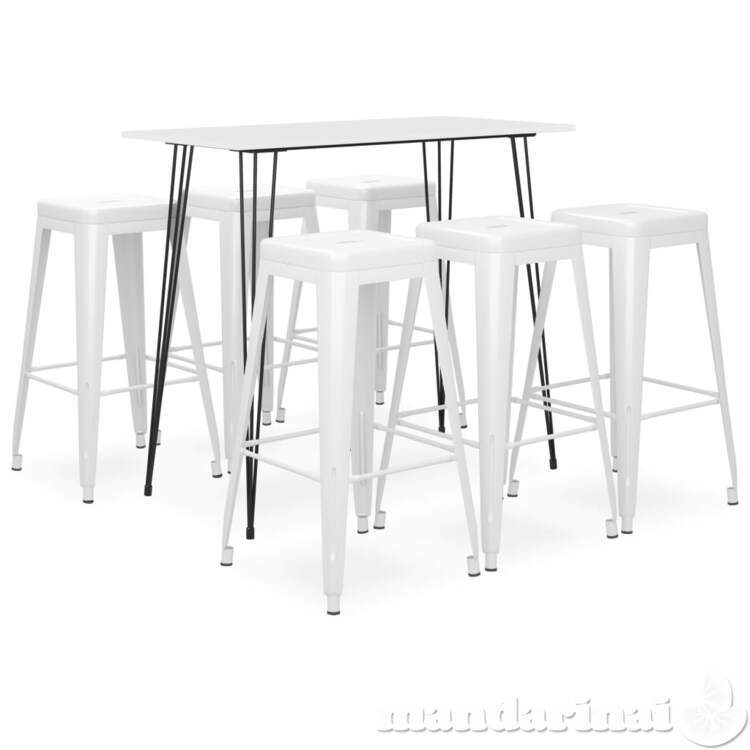 Baro baldų komplektas, 7 dalių, baltos spalvos