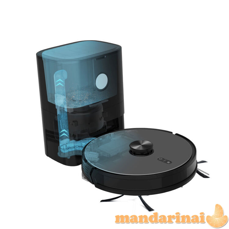 Plaunantis robotas siurblys su dulkių išpylimo stotele, 