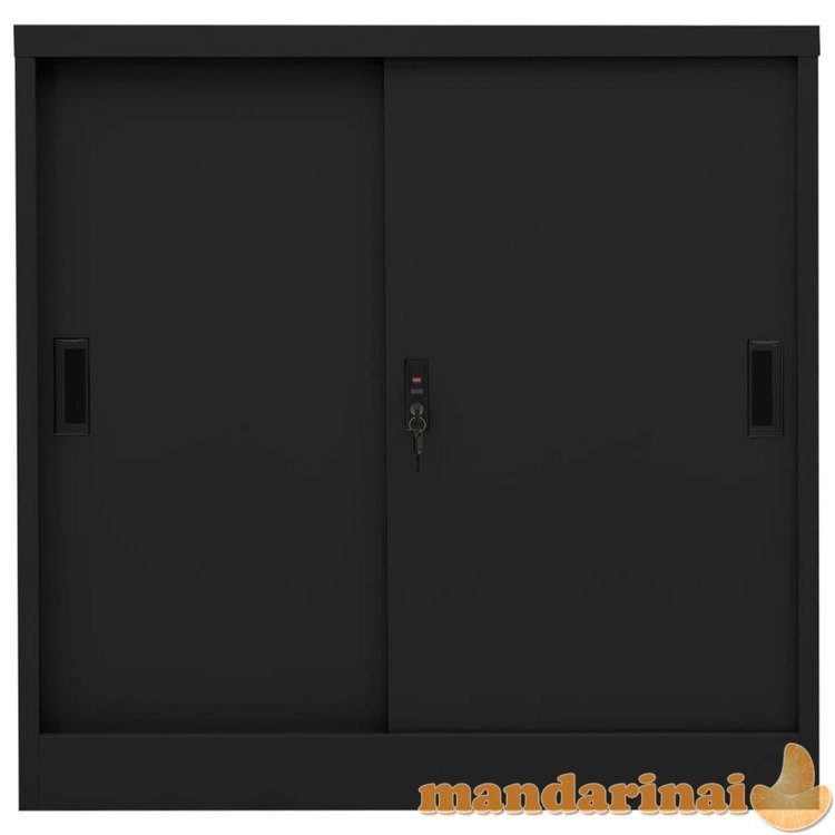 Biuro spintelė su stumdomom durim, juoda, 90x40x90cm, plienas