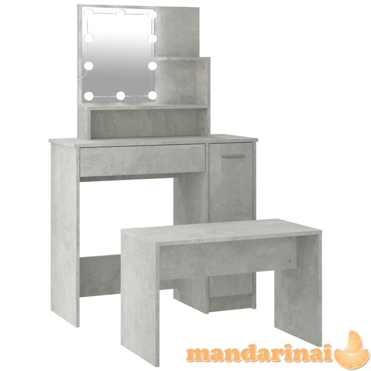 Kosmetinio staliuko komplektas su led, betono pilkas, mediena