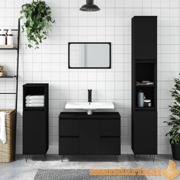 Vonios kambario spintelė, juoda, 80x33x60cm, apdirbta mediena