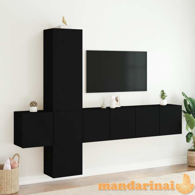 Sieninė tv sekcija, 5 dalių, juodos spalvos, apdirbta mediena