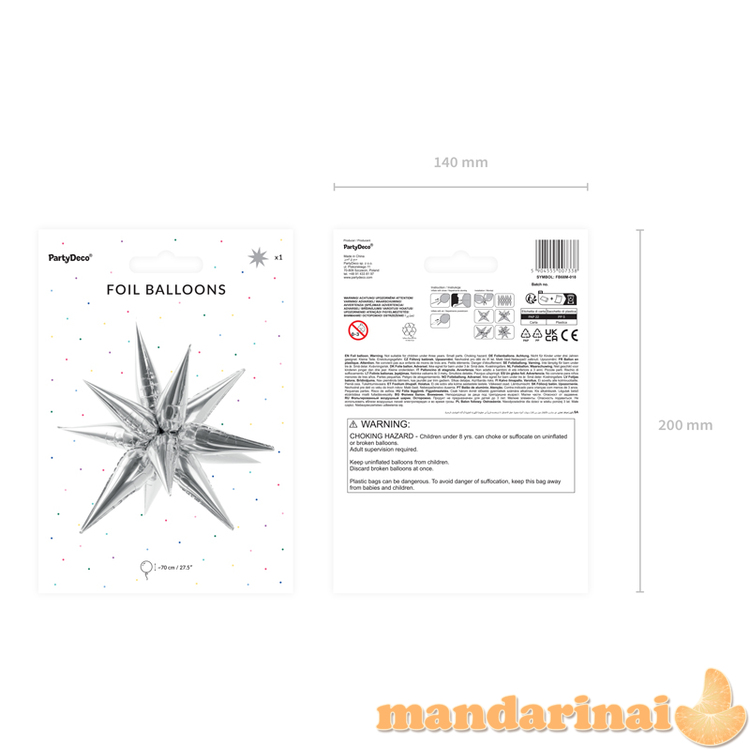 Foil balloon Star 3D, 70cm, silver 7