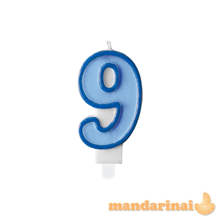 Birthday candle Number 9, blue, 7cm