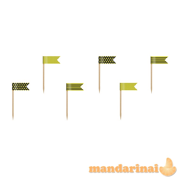 Cupcake Toppers Mini Flags Bee, mix, 7cm (1 pkt / 6 pc.)