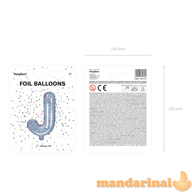 Foil Balloon Letter   J  , 35cm, holographic