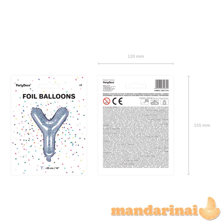 Foil Balloon Letter   Y  , 35cm, holographic